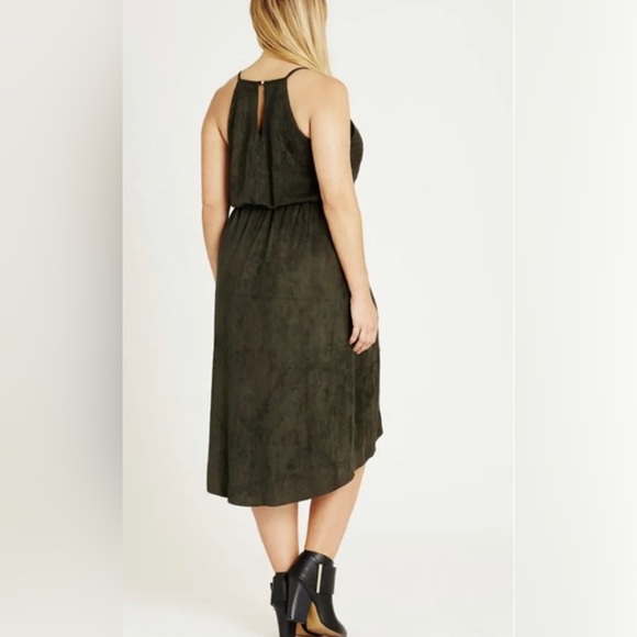 City Chic Thyme Suede Faux Wrap Dress Olive Green Khaki Plus Size S 16 -NWT New - Picture 3 of 11